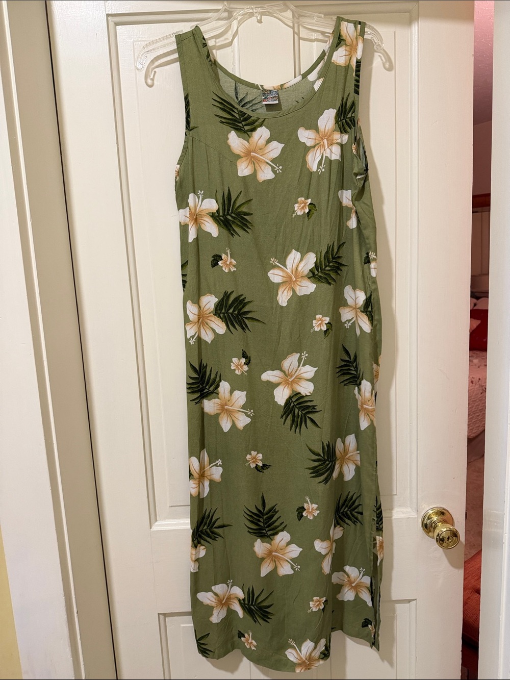 Sleeveless Olive Green Floral Maxi Dress